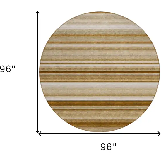 8' Round Chocolate Round Striped Washable Non Skid Indoor Outdoor Area Rug Photo 3