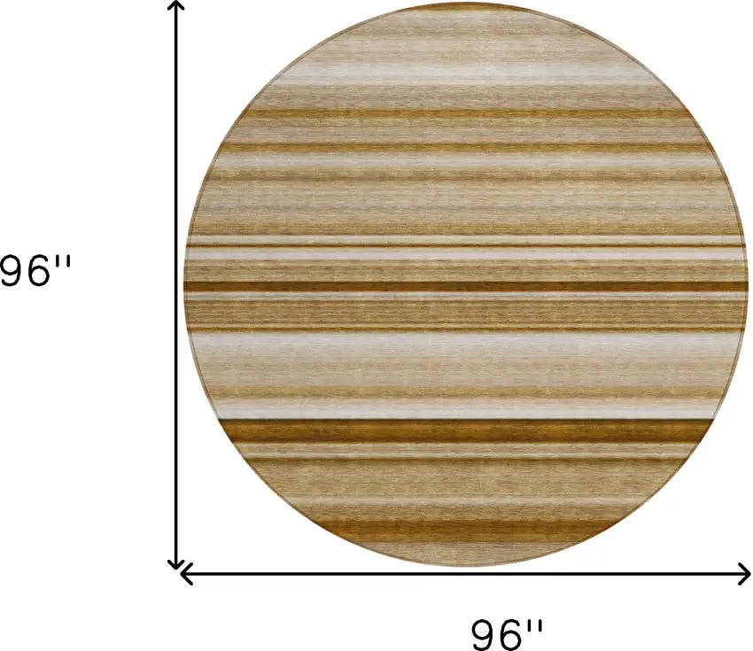 8' Round Chocolate Round Striped Washable Non Skid Indoor Outdoor Area Rug Photo 3