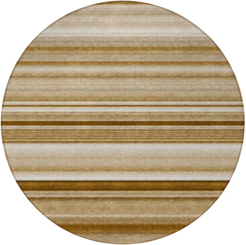 8' Round Chocolate Round Striped Washable Non Skid Indoor Outdoor Area Rug Photo 5
