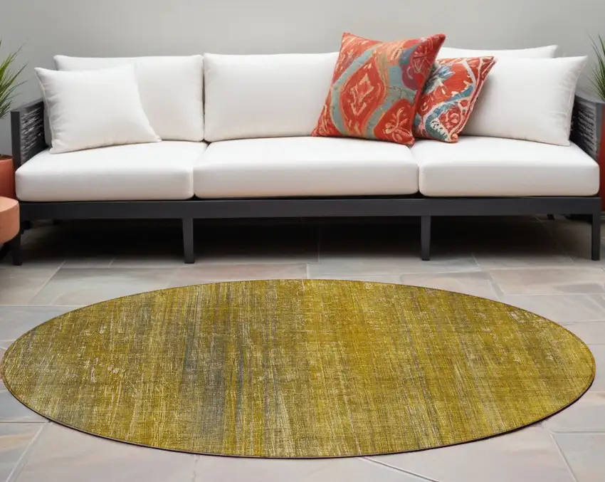 Chocolate Round Striped Washable Non Skid Indoor Outdoor Area Rug Photo 1