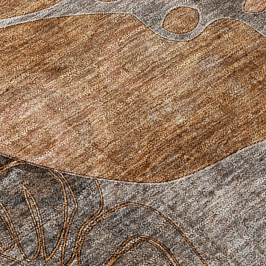 8' Round Chocolate Terracotta and Ivory Round Floral Washable Non Skid Indoor Outdoor Area Rug Photo 9