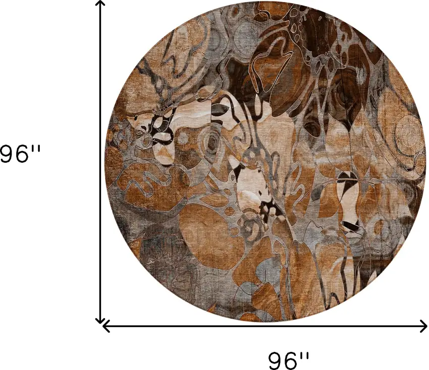 Chocolate Terracotta and Ivory Round Abstract Washable Indoor Outdoor Area Rug Photo 3