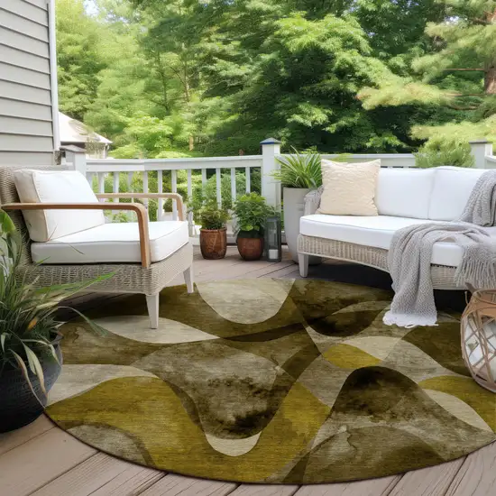 Coffee Round Abstract Washable Non Skid Indoor Outdoor Area Rug Photo 8