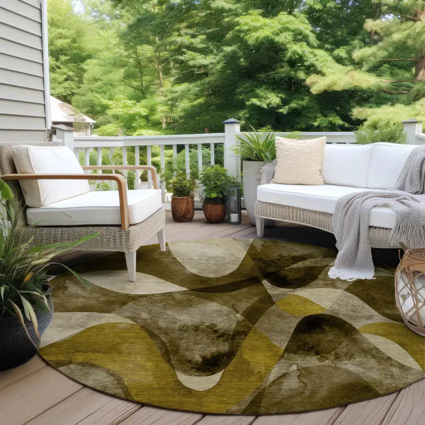 Coffee Round Abstract Washable Non Skid Indoor Outdoor Area Rug Photo 8
