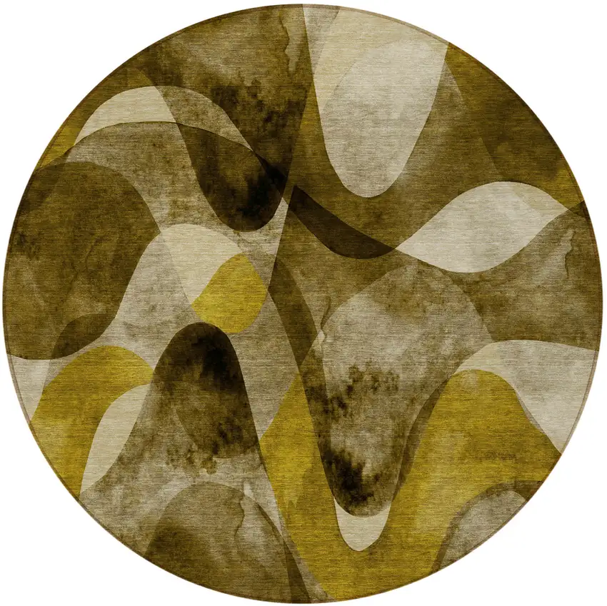 Coffee Round Abstract Washable Non Skid Indoor Outdoor Area Rug Photo 5
