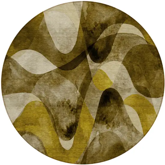 Coffee Round Abstract Washable Non Skid Indoor Outdoor Area Rug Photo 2