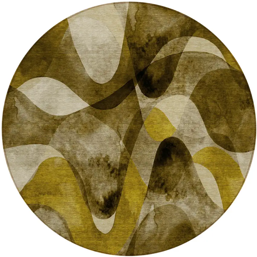 Coffee Round Abstract Washable Non Skid Indoor Outdoor Area Rug Photo 2