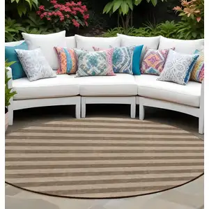 Photo of 8' Round Coffee Round Striped Washable Non Skid Indoor Outdoor Area Rug