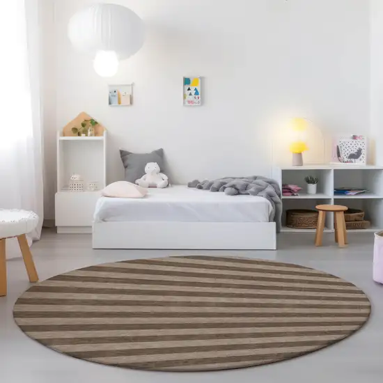 Coffee Round Striped Washable Non Skid Indoor Outdoor Area Rug Photo 9