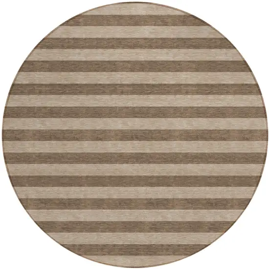Coffee Round Striped Washable Non Skid Indoor Outdoor Area Rug Photo 2