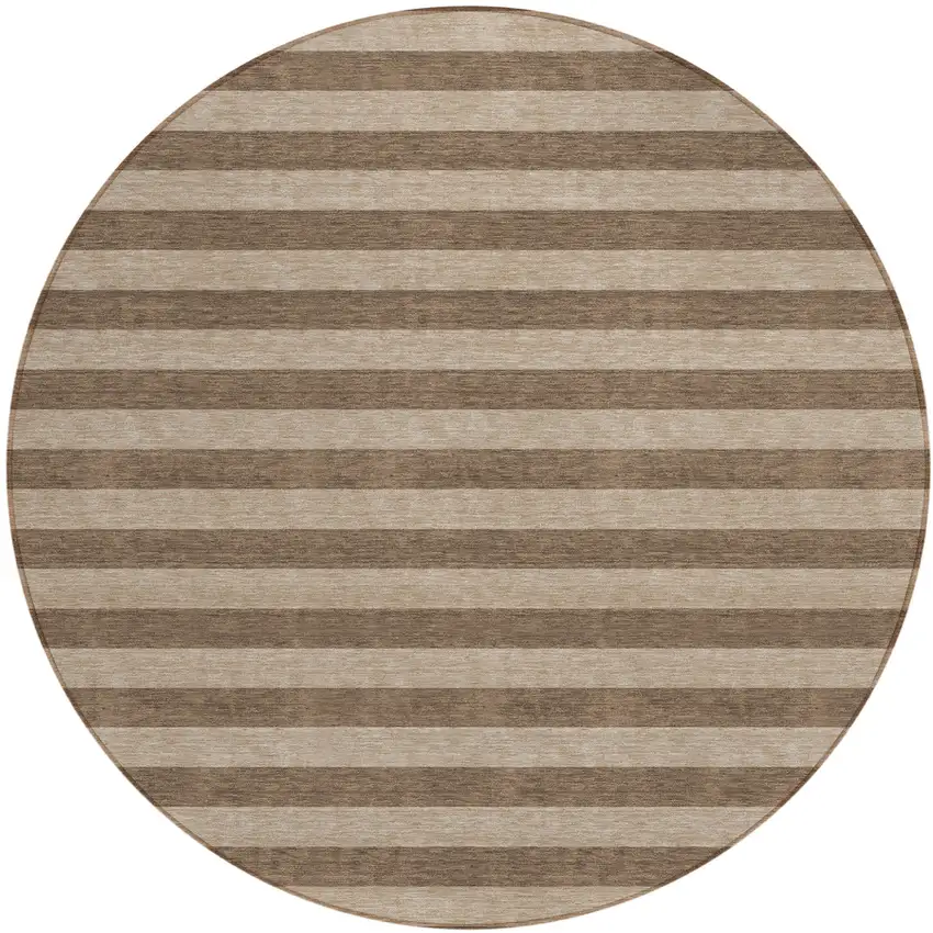 Coffee Round Striped Washable Non Skid Indoor Outdoor Area Rug Photo 2