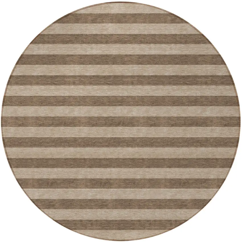 Coffee Round Striped Washable Non Skid Indoor Outdoor Area Rug Photo 5