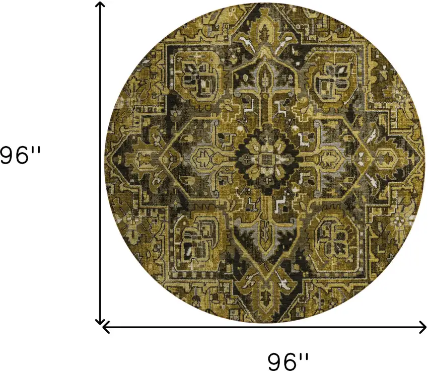 Coffee and Gray Round Oriental Washable Non Skid Indoor Outdoor Area Rug Photo 3
