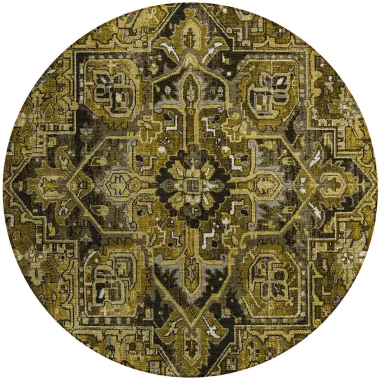 Coffee and Gray Round Oriental Washable Non Skid Indoor Outdoor Area Rug Photo 2