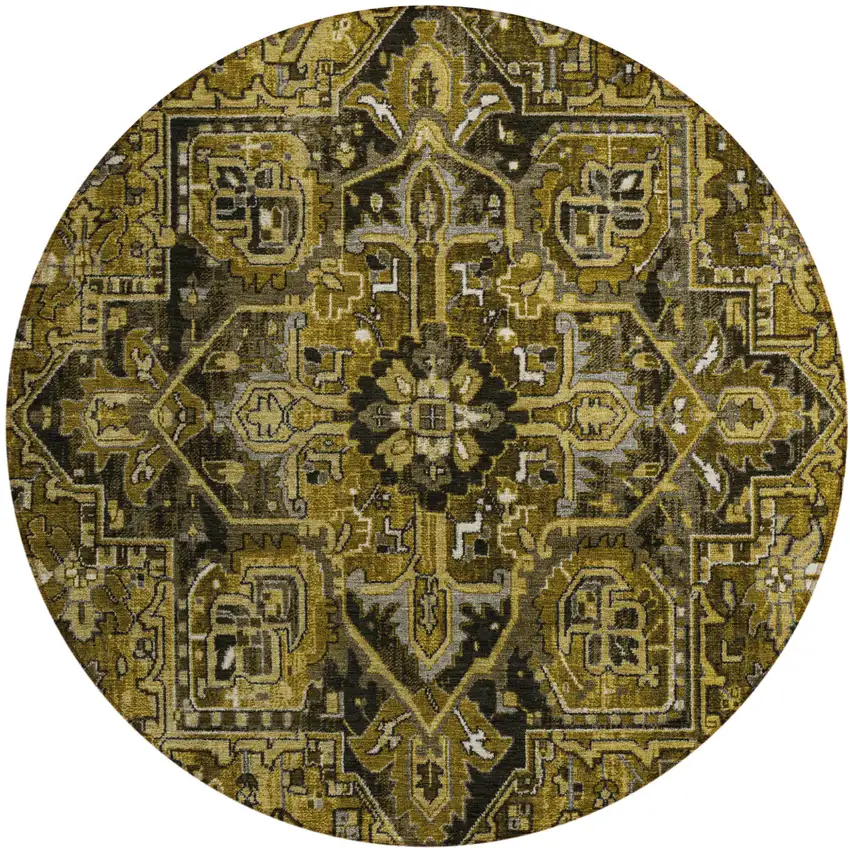 Coffee and Gray Round Oriental Washable Non Skid Indoor Outdoor Area Rug Photo 2