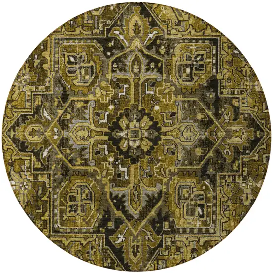 8' Round Coffee and Gray Round Oriental Washable Non Skid Indoor Outdoor Area Rug Photo 5
