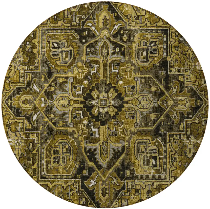 8' Round Coffee and Gray Round Oriental Washable Non Skid Indoor Outdoor Area Rug Photo 5