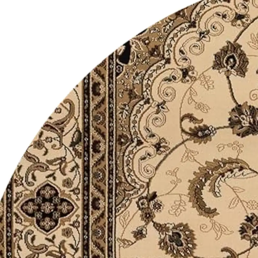 5' Cream Round Oriental Power Loom Area Rug Photo 4