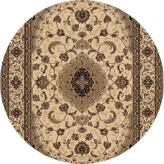 5' Cream Round Oriental Power Loom Area Rug Photo 2