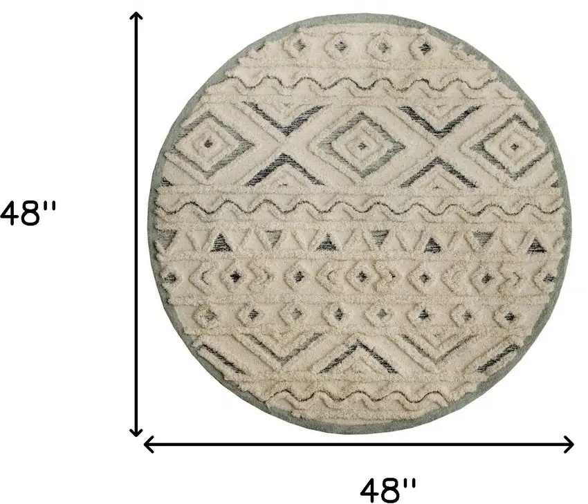 4' Round Cream Modern Geometric Area Rug Photo 9