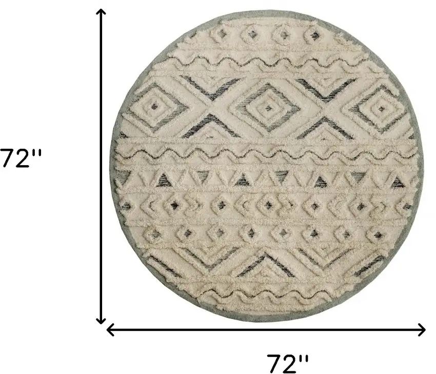 6' Round Cream Modern Geometric Area Rug Photo 9