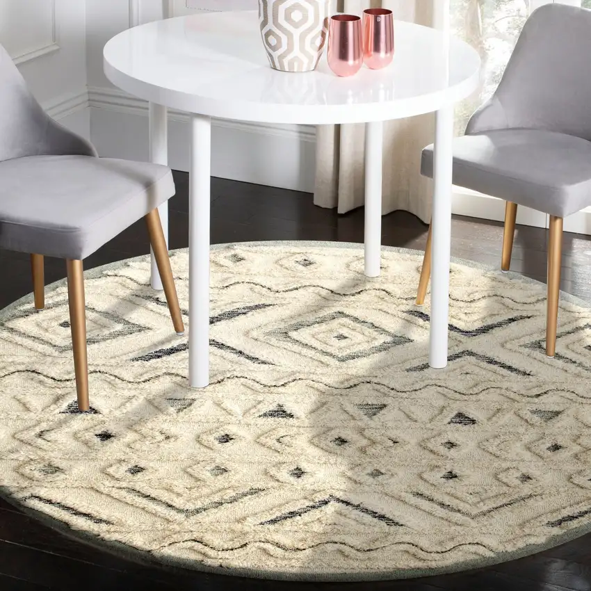 6' Round Cream Modern Geometric Area Rug Photo 7