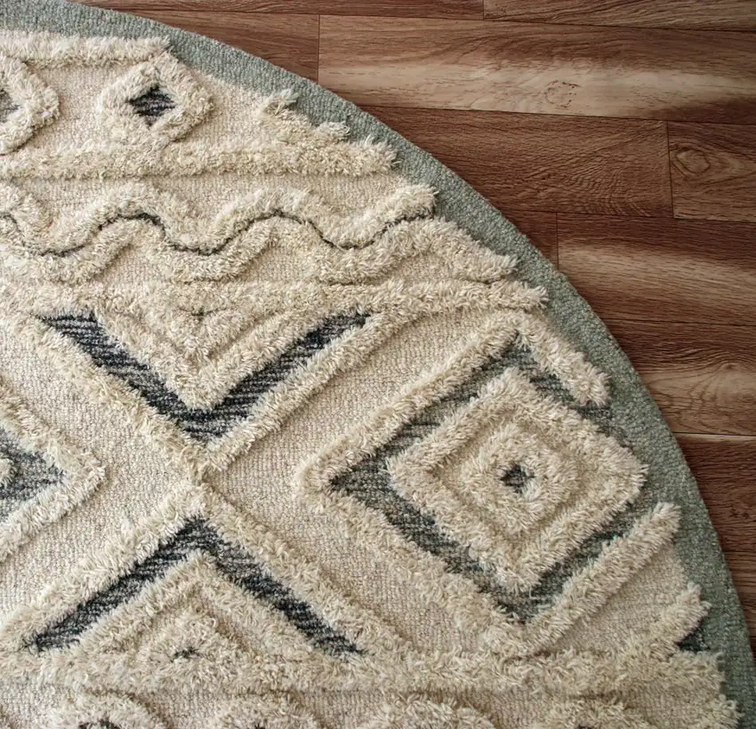 6' Round Cream Modern Geometric Area Rug Photo 4