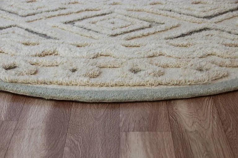 6' Round Cream Modern Geometric Area Rug Photo 5