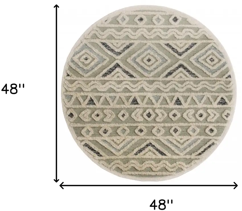 4' Round Cream Modern Geometric Area Rug Photo 9