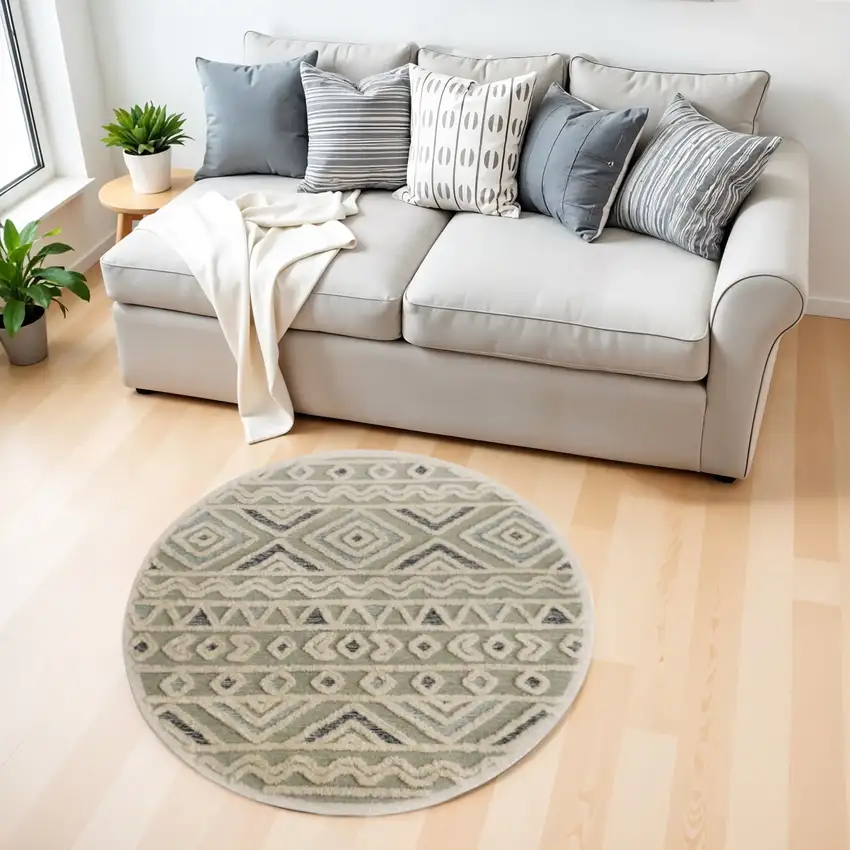 Cream Modern Geometric Area Rug Photo 1