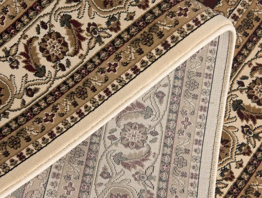 5' Cream Round Oriental Power Loom Area Rug Photo 5