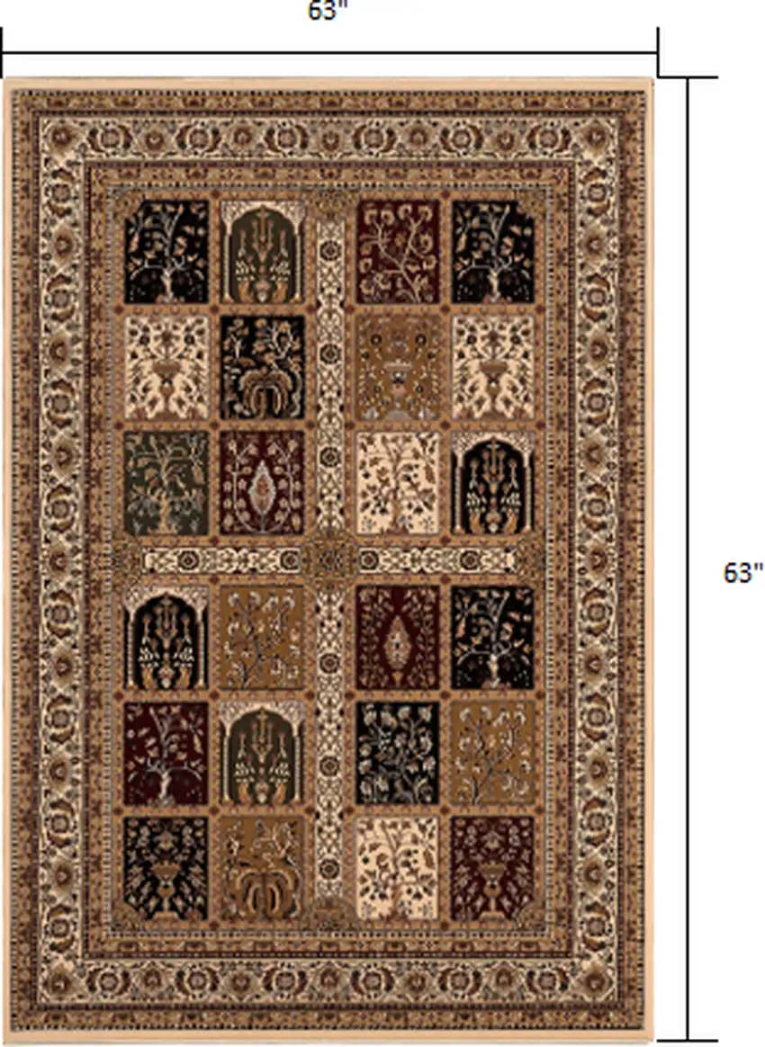 5' Round Cream Traditional Decorative Area Rug Photo 1