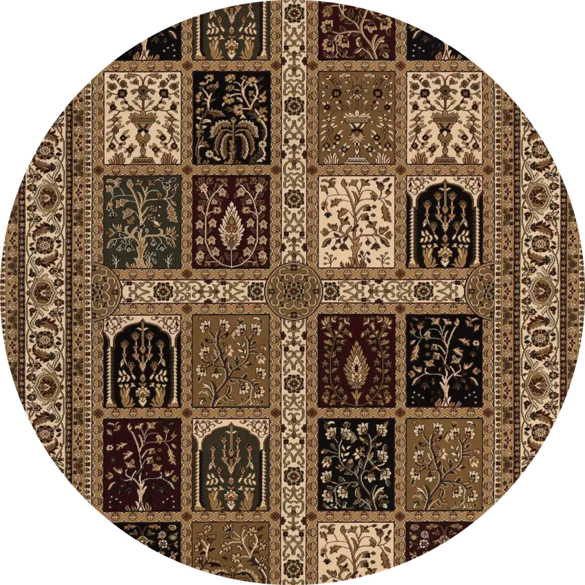 5' Cream Round Oriental Power Loom Area Rug Photo 2