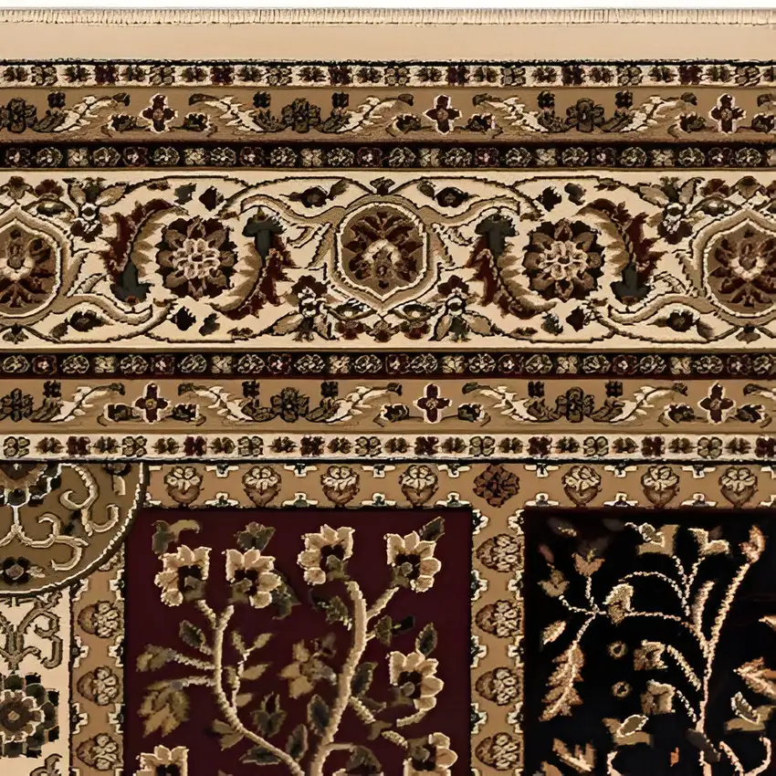 5' Cream Round Oriental Power Loom Area Rug Photo 4