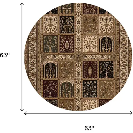 5' Cream Round Oriental Power Loom Area Rug Photo 3