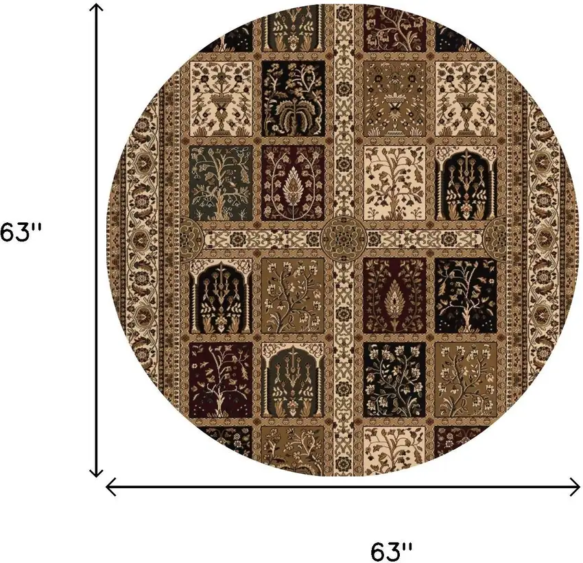 5' Cream Round Oriental Power Loom Area Rug Photo 3