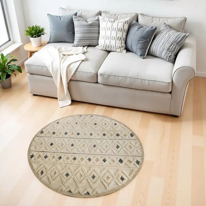 Cream and Blue Stripe Diamond Area Rug Photo 1
