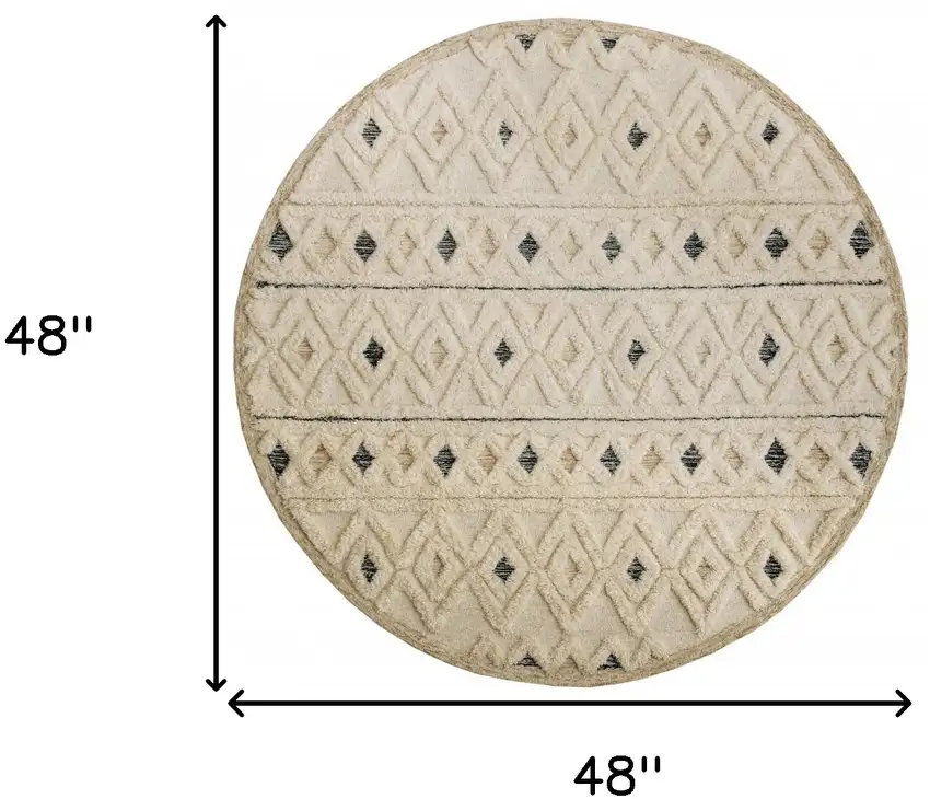 4' Round Cream and Blue Stripe Diamond Area Rug Photo 9