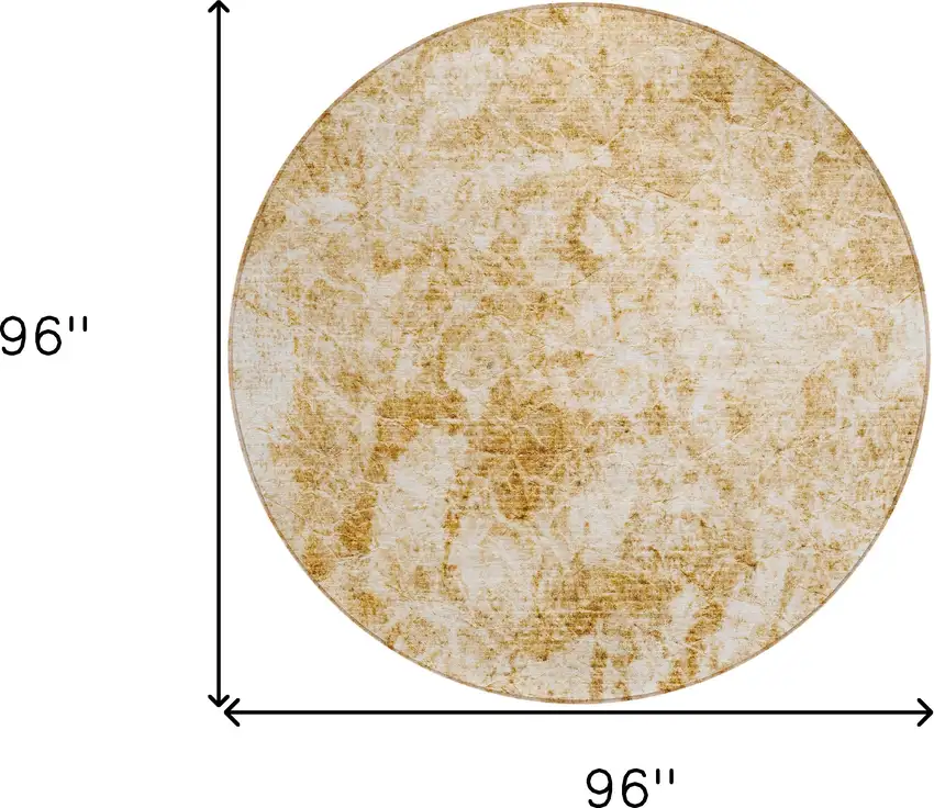 8' Round Cream and Gold Round Abstract Washable Non Skid Indoor Outdoor Area Rug Photo 3