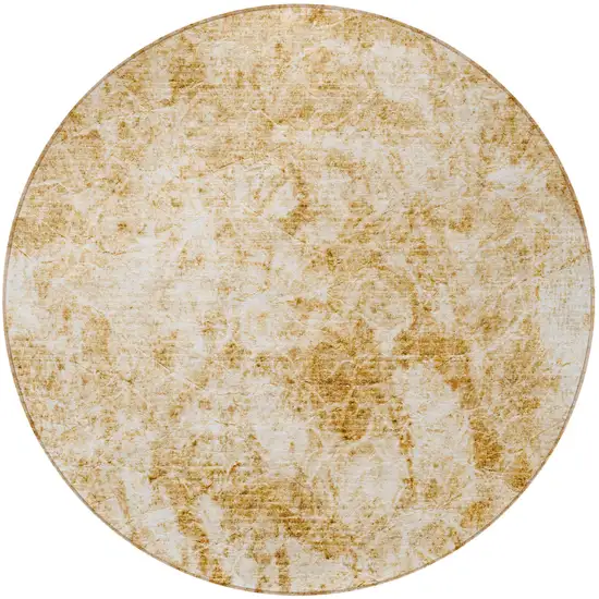 Cream and Gold Round Abstract Washable Non Skid Indoor Outdoor Area Rug Photo 5