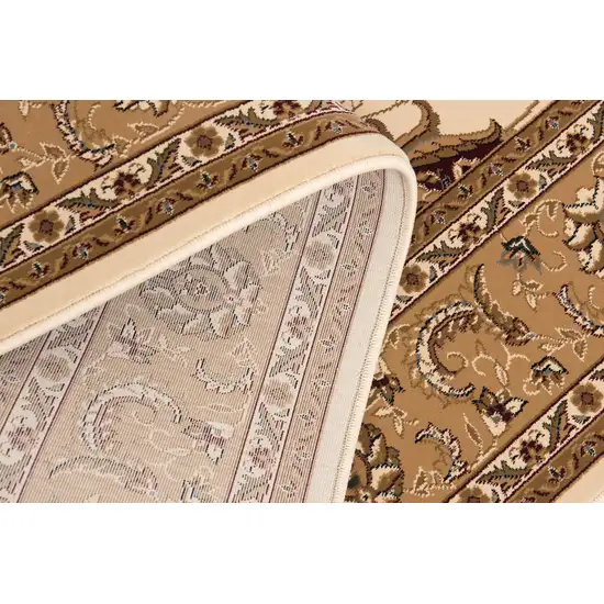 5' Beige and Ivory Round Oriental Power Loom Area Rug Photo 5