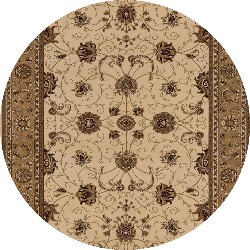 5' Beige and Ivory Round Oriental Power Loom Area Rug Photo 2