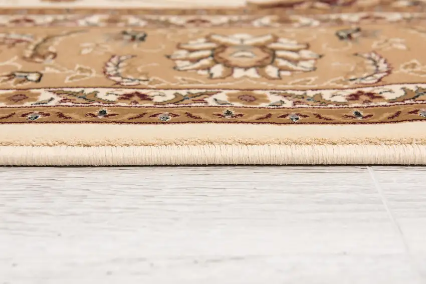 5' Beige and Ivory Round Oriental Power Loom Area Rug Photo 6