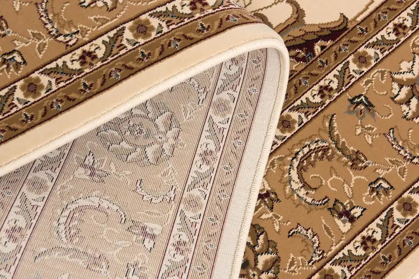 5' Round Cream and Tan Ornate Border Area Rug Photo 8