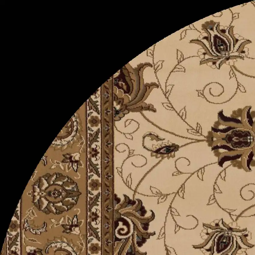 5' Beige and Ivory Round Oriental Power Loom Area Rug Photo 4