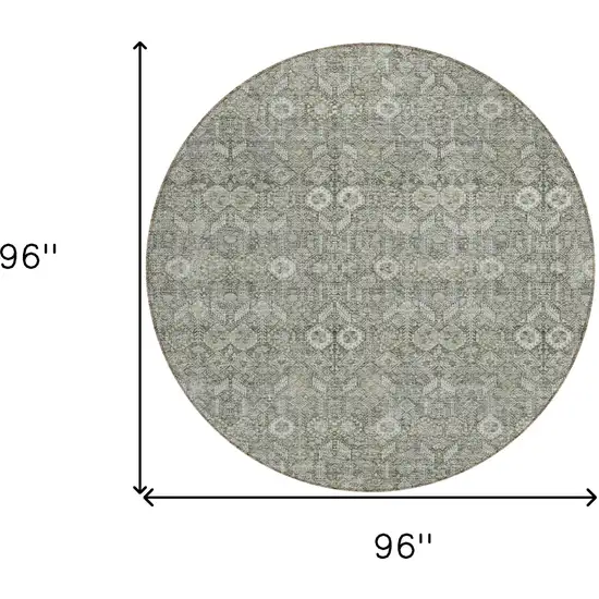 Cream and Tan Round Floral Washable Non Skid Indoor Outdoor Area Rug Photo 3