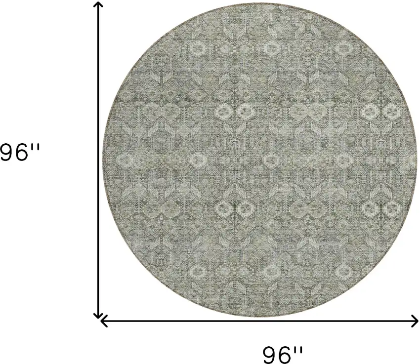 Cream and Tan Round Floral Washable Non Skid Indoor Outdoor Area Rug Photo 3