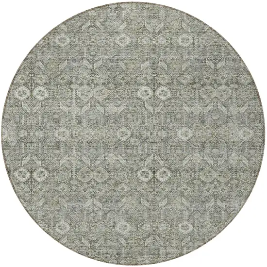 8' Round Cream and Tan Round Floral Washable Non Skid Indoor Outdoor Area Rug Photo 5