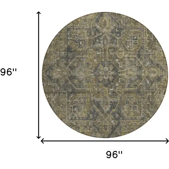 Dark Moss Green and Gray Round Oriental Washable Non Skid Indoor Outdoor Area Rug Photo 3