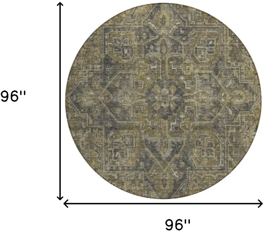 Dark Moss Green and Gray Round Oriental Washable Non Skid Indoor Outdoor Area Rug Photo 3
